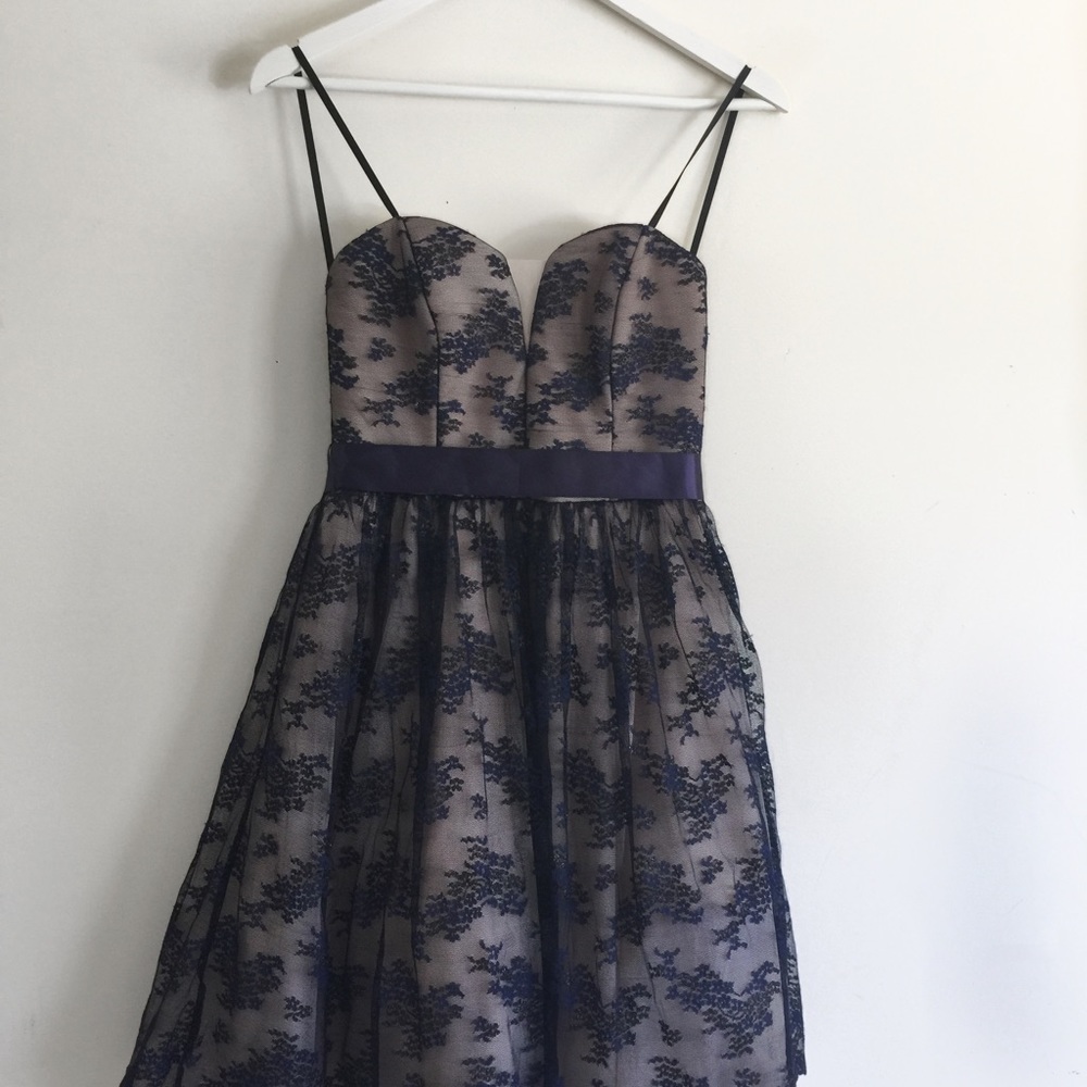 Navy blue lace party dress.