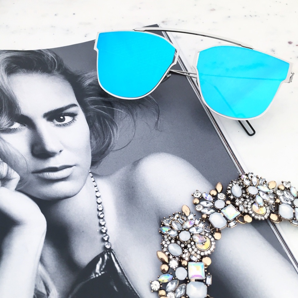 "Camilla" Sunglasses || Silver & Light Blue Mirror