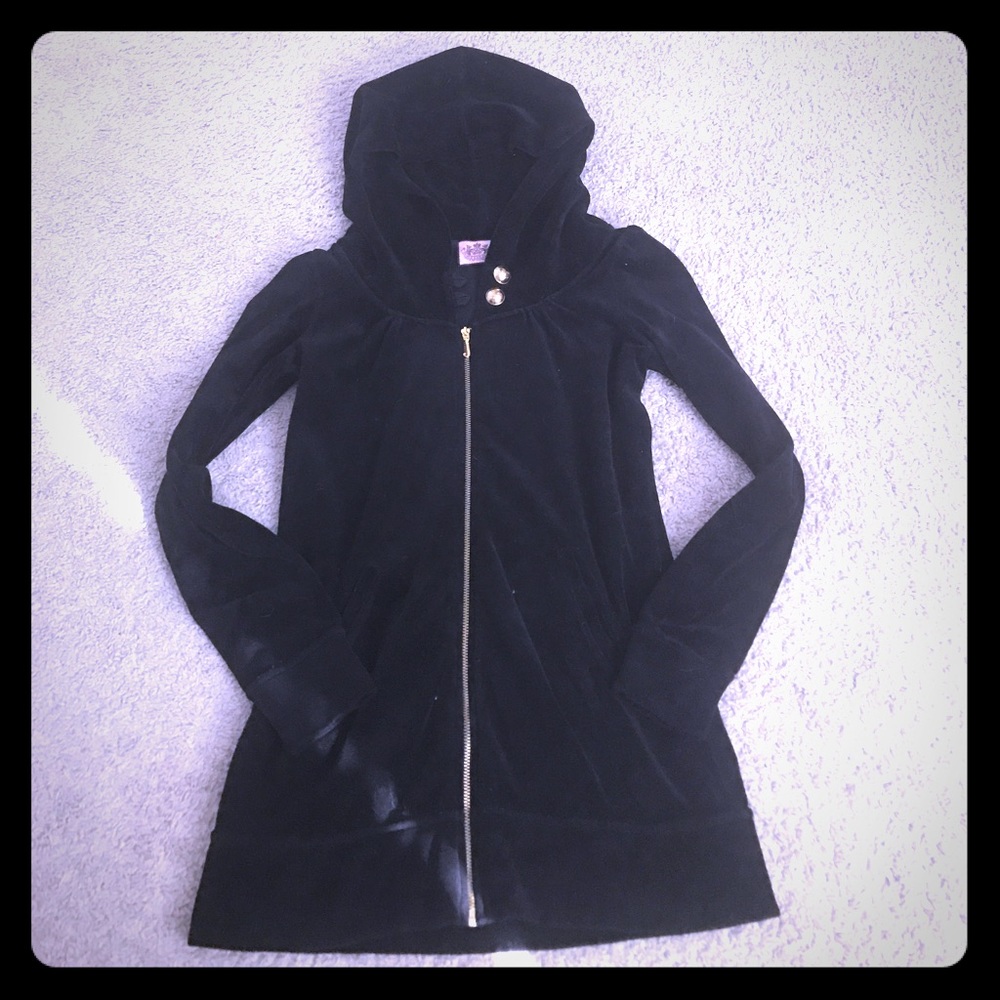 Juicy Couture Black Velour Tunic Hoodie Sz S