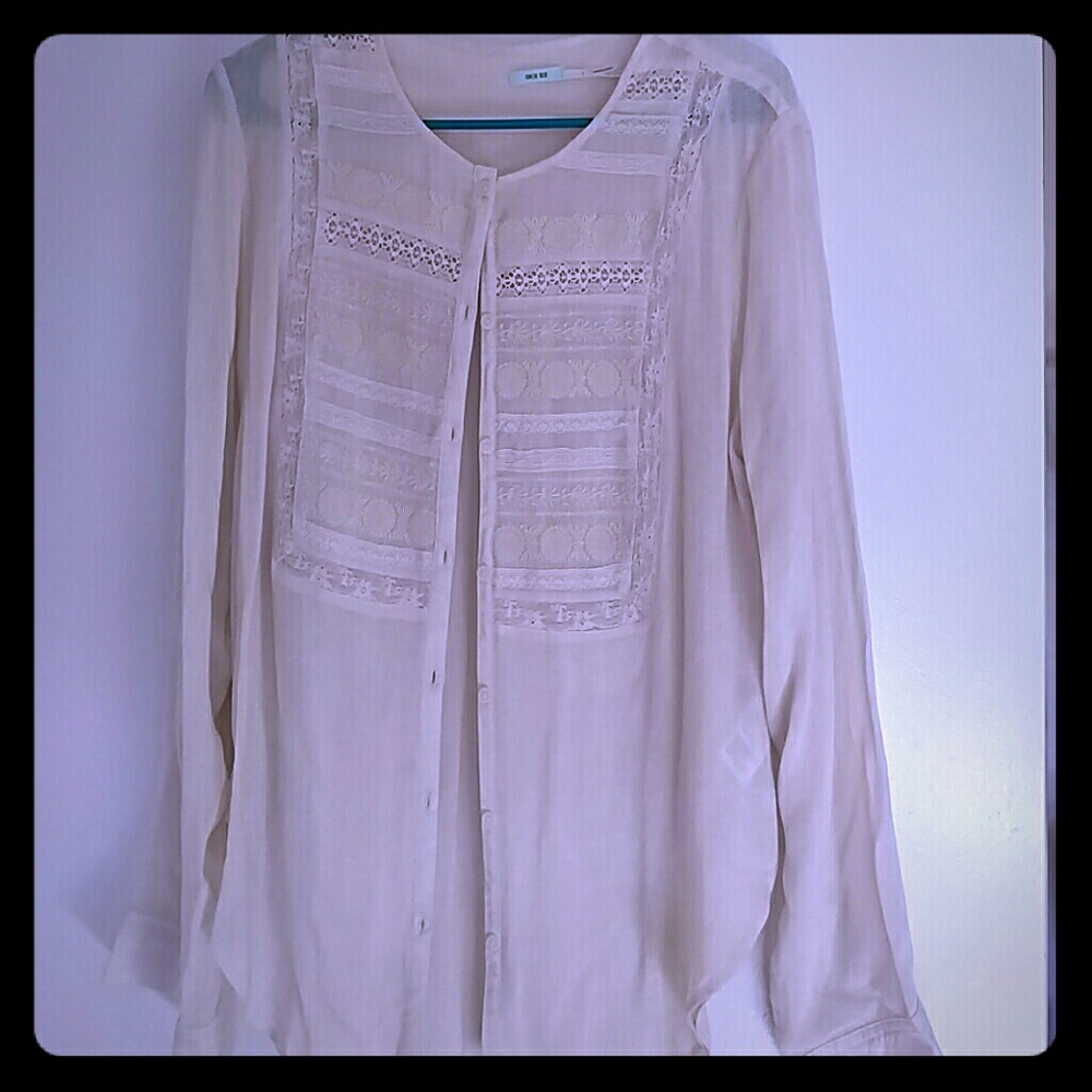 Long sleeve beige designer button up