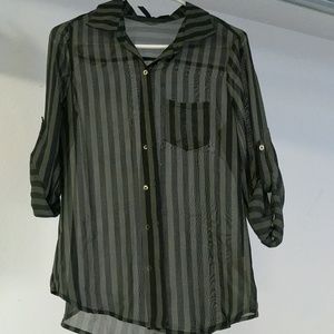 Bkack n green striped blouse