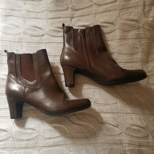 Brown leather booties