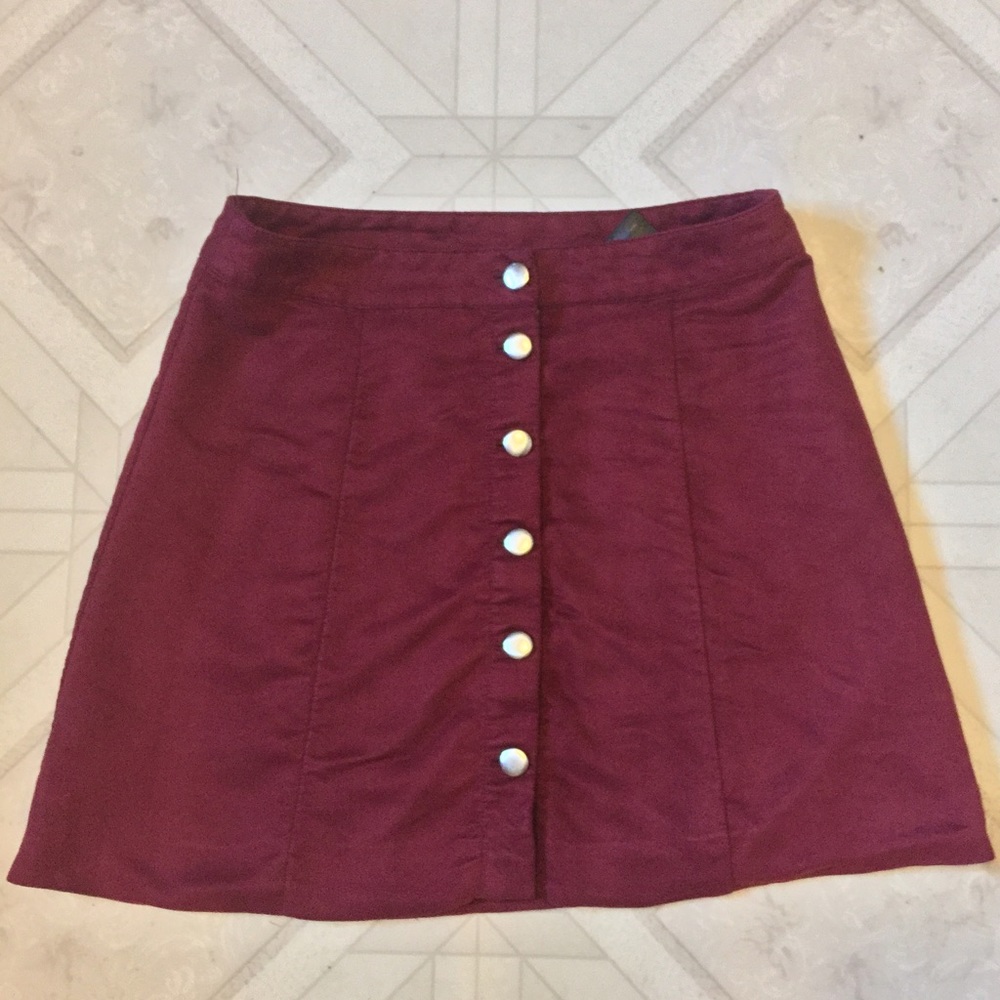 H&M faux suede high waisted button up skirt
