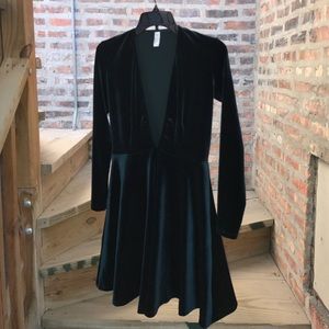 American Apparel V Neck Velvet Skater Dress