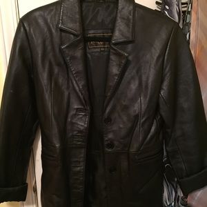 Raffaelo Black Leather Buttoned Jacket, Women's XS