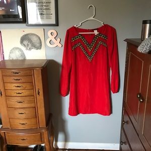 Red Dress with Rainbow Pattern