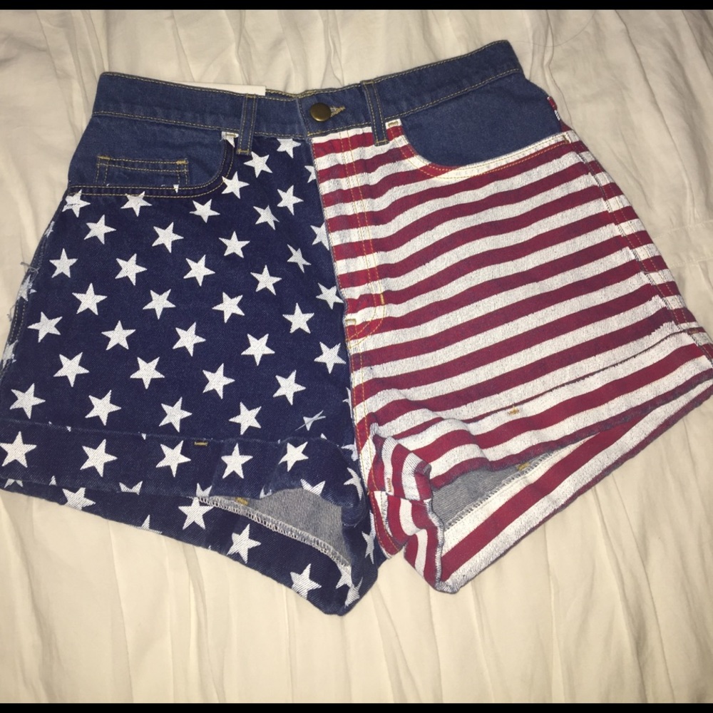 American Apparel American Flag High Waisted Shorts