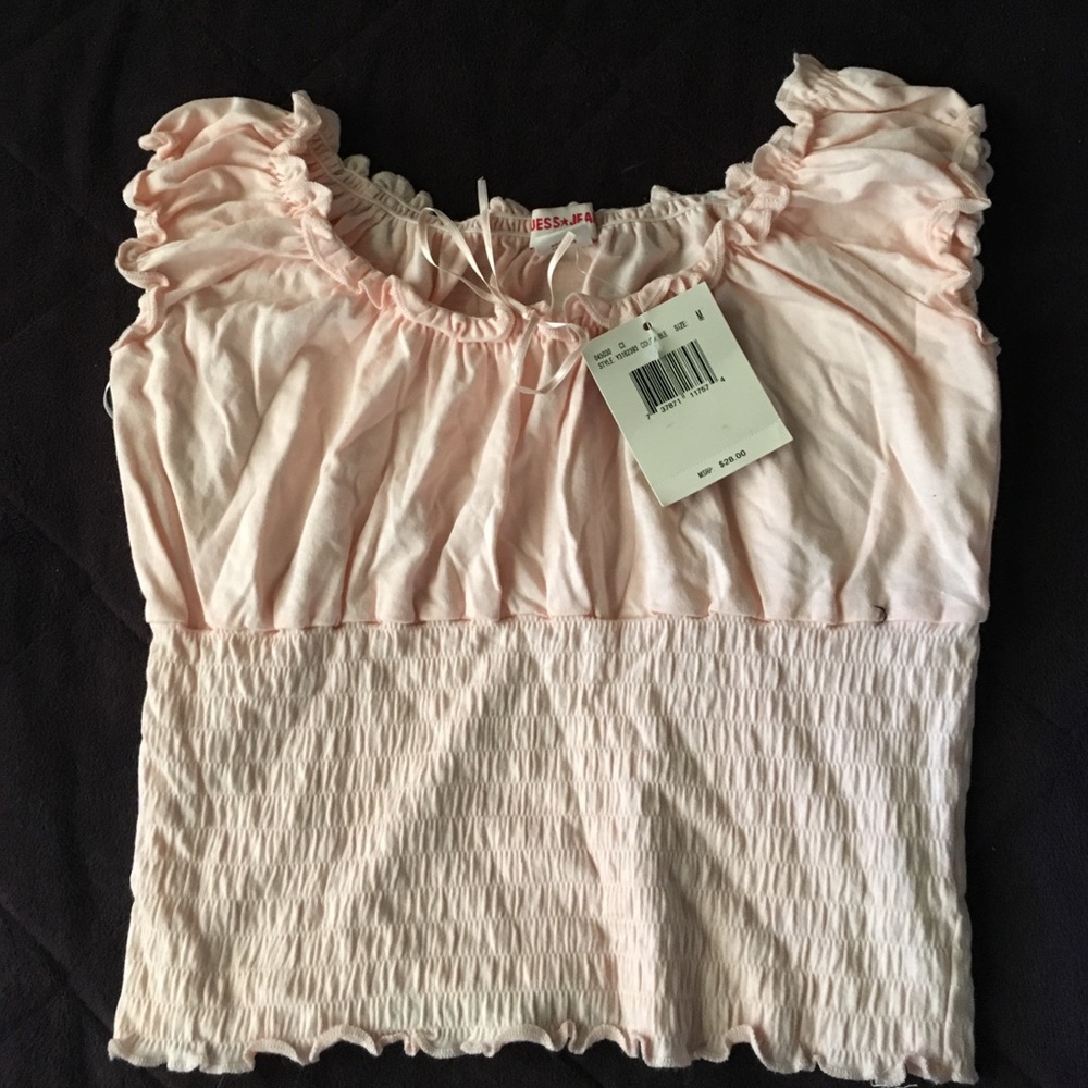 Guess? Jeans ruffled pink midriff top