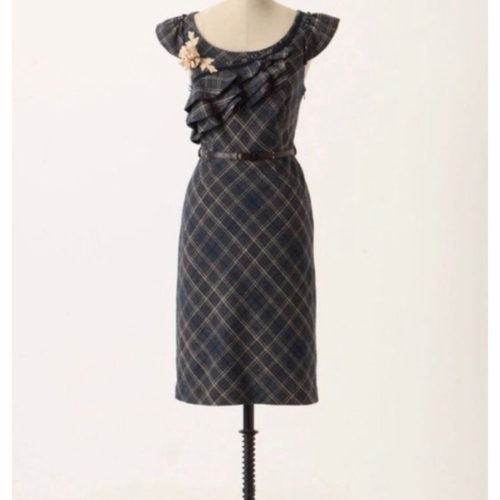 Anthropologie Floreat Ruffled Plaid Dress--NWOT