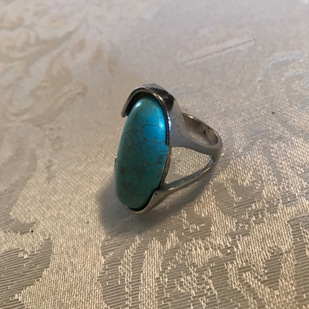 Turquoise Look on Silver Look Ring