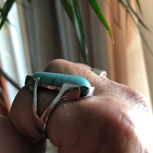 Turquoise Look on Silver Look Ring - Picture 7 of 7