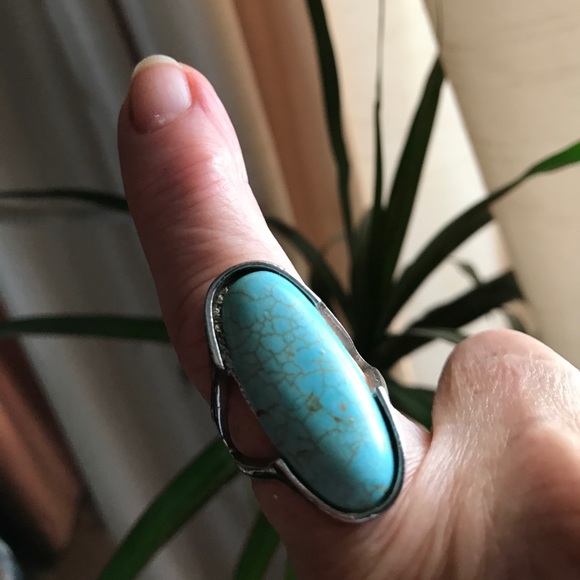 Turquoise Look on Silver Look Ring - Picture 2 of 7