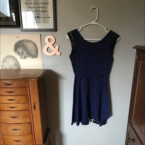 Striped Dress with Leather Accent