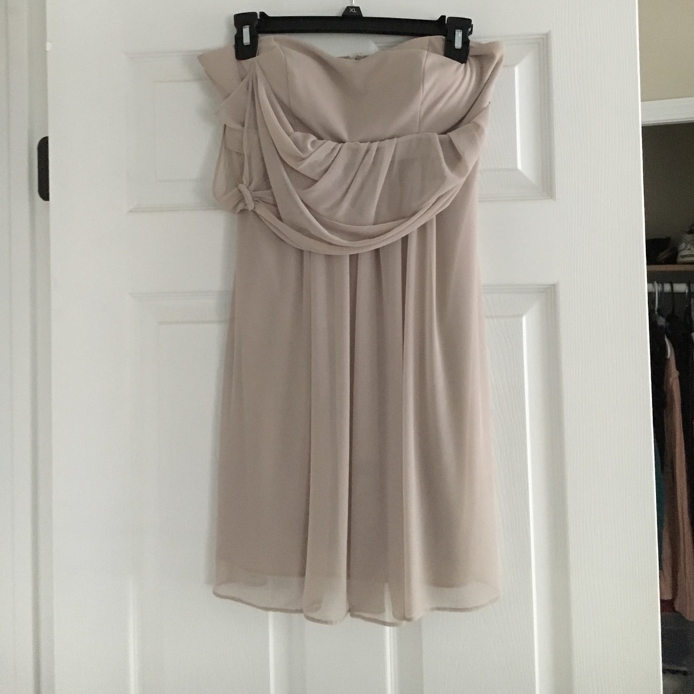 David's Bridal dress Over shoulder Color biscotti