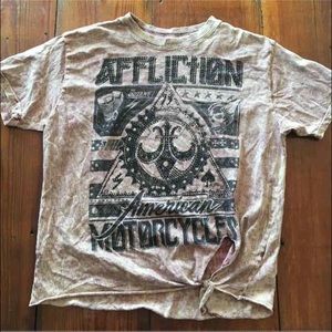 Affliction acid wash tied short sleeve shirt