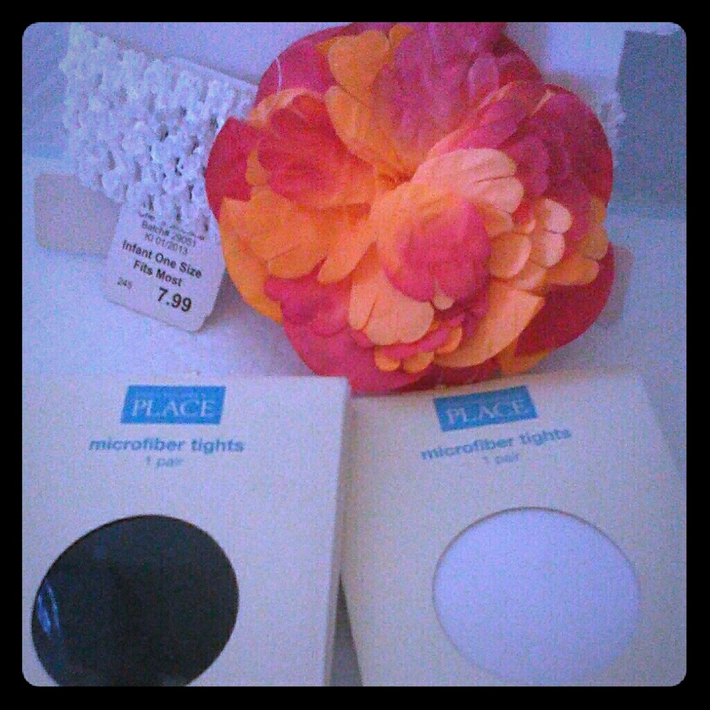 INFANT Opaque Tights & Flower Headband