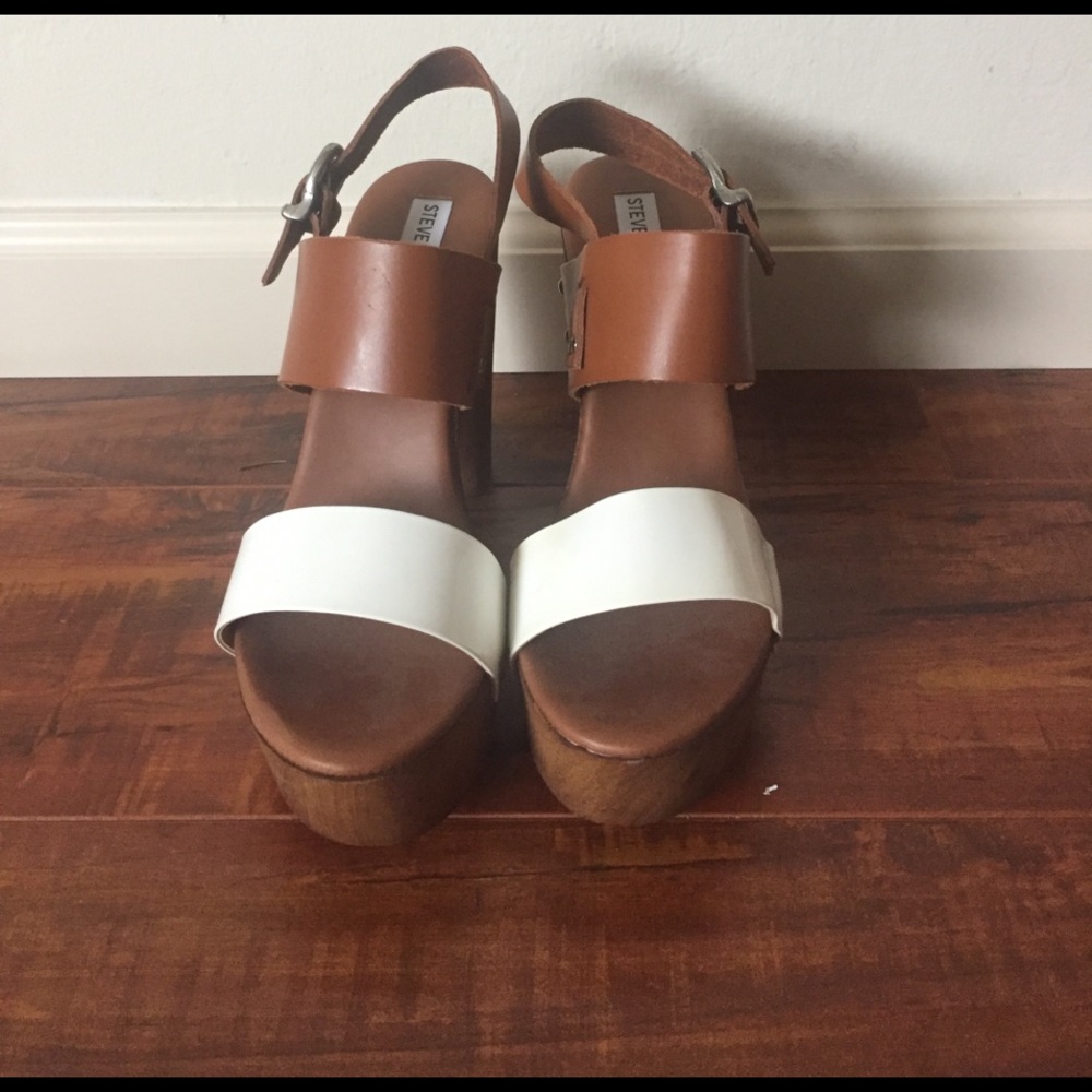 White and brown heeled sandal