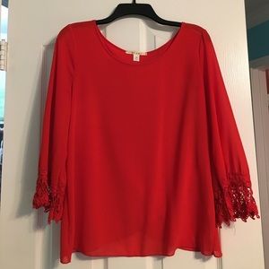 Orange Blouse with Lace Sleeves