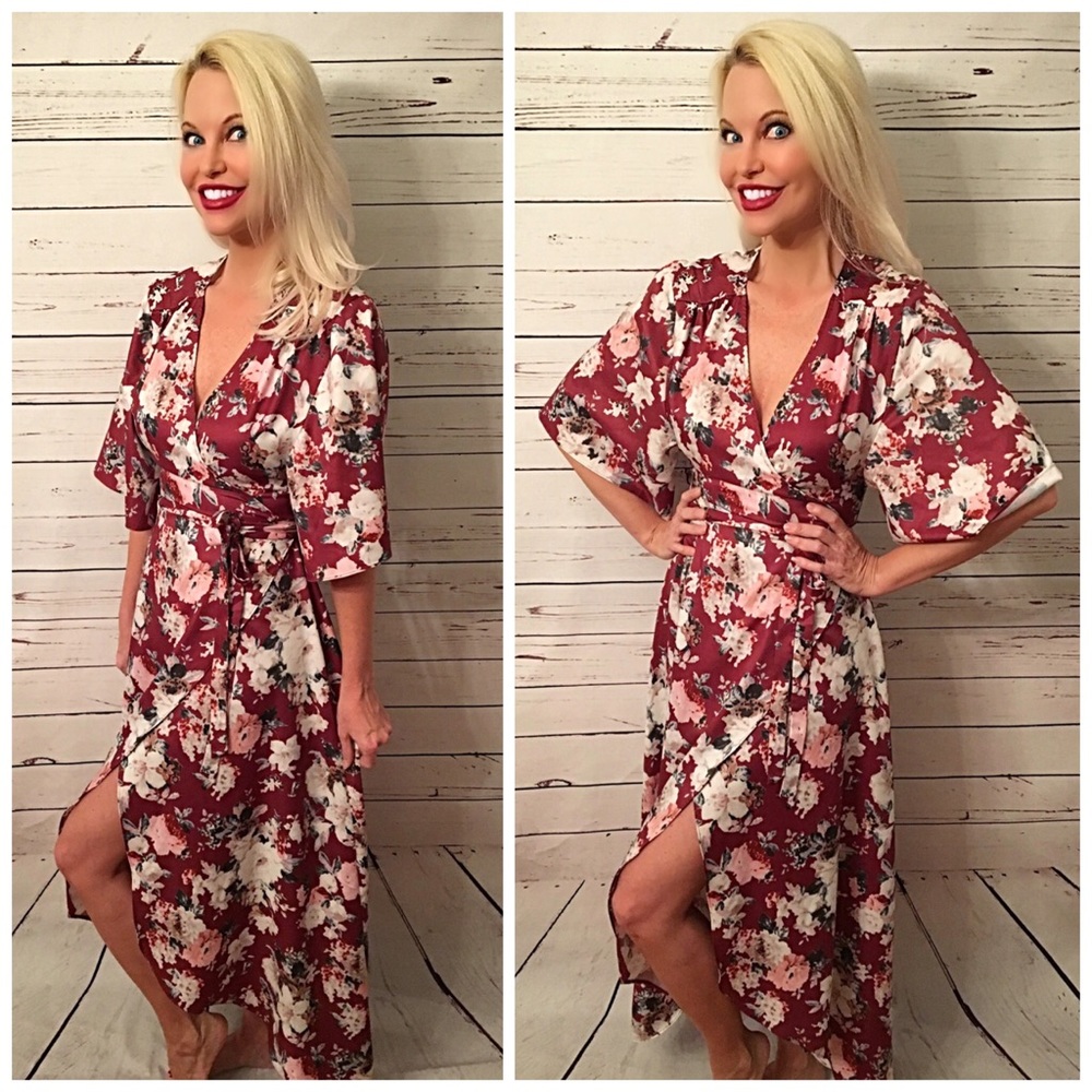 LAST 1 floral sateen hi lo wrap maxi dress! 💋 - Picture 2 of 2