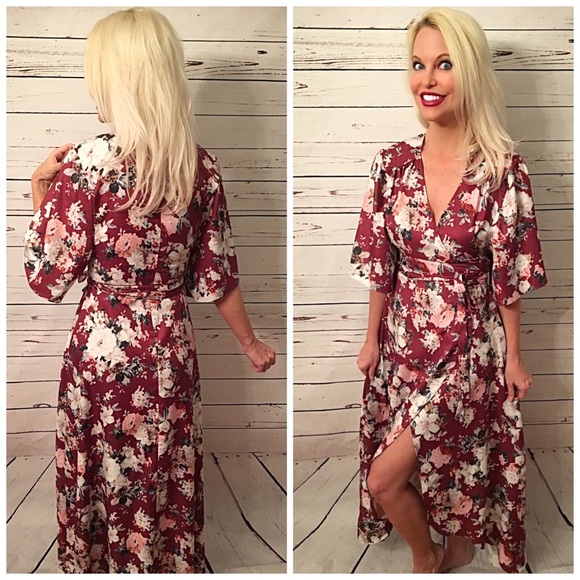 Dresses & Skirts - LAST 1 floral sateen hi lo wrap maxi dress! 💋