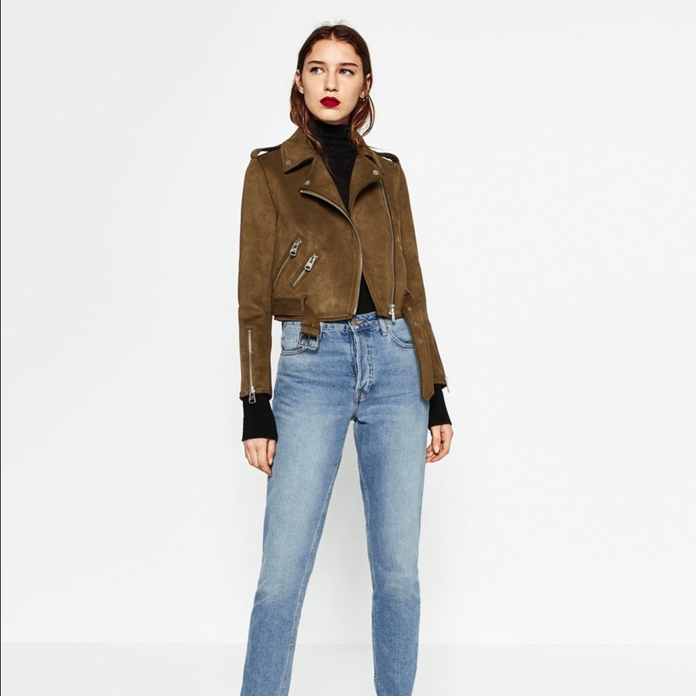 Zara Faux Suede Brown Moto Jacket