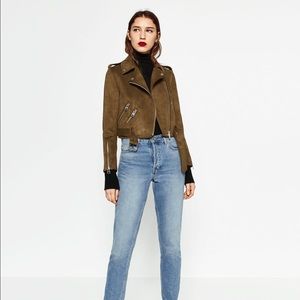Zara Faux Suede Brown Moto Jacket