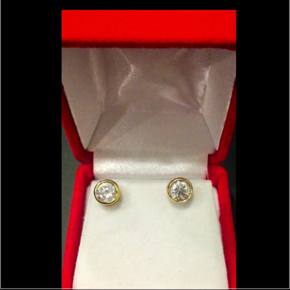 6mm Bazel Set, Solid 14K Gold CZ Stud Earrings