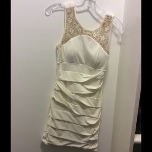 Cream beaded yoke neckline bodycon dress