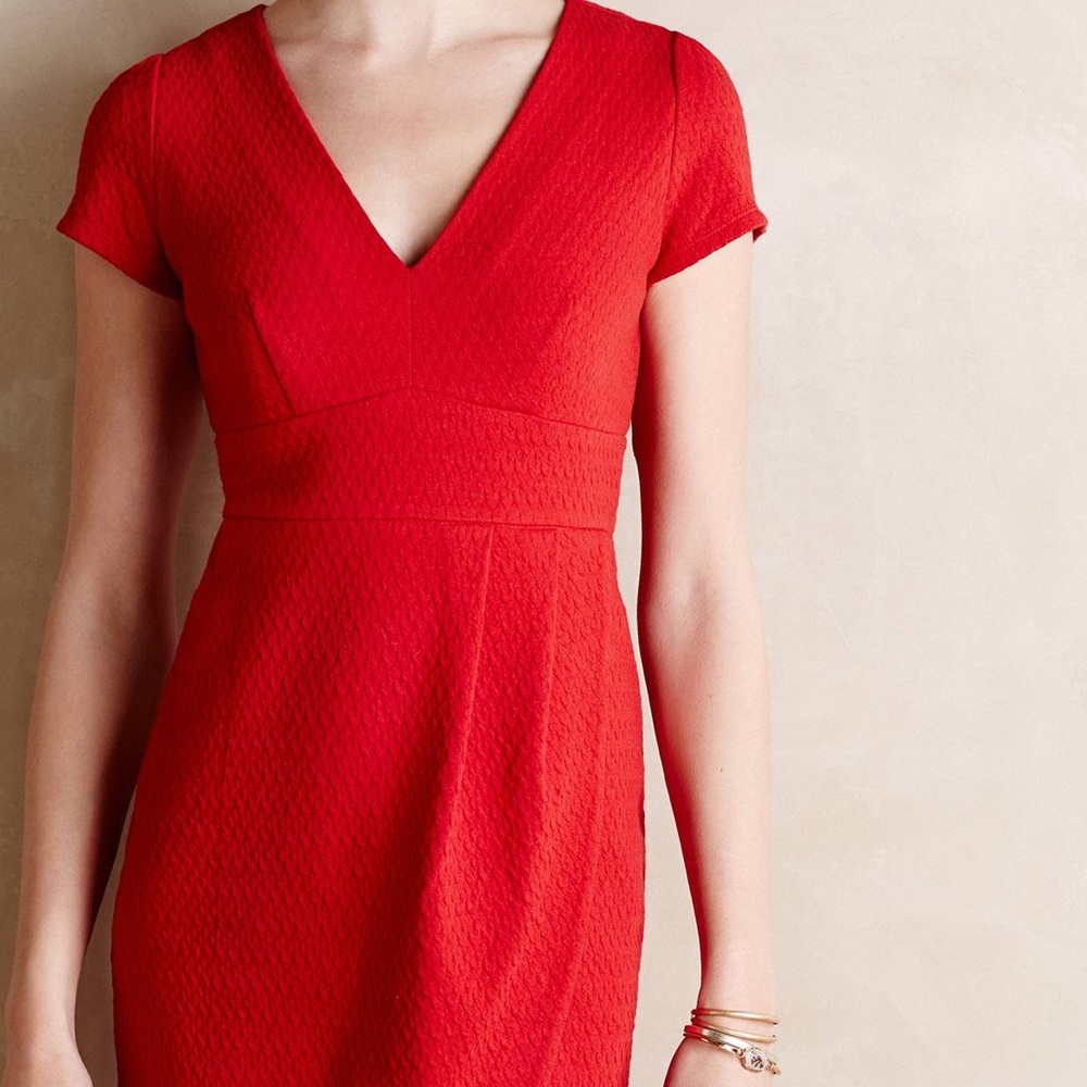 Anthropologie red splitshade tulip hem dress