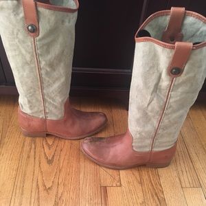 Frye canvas and brown leather riding boots
