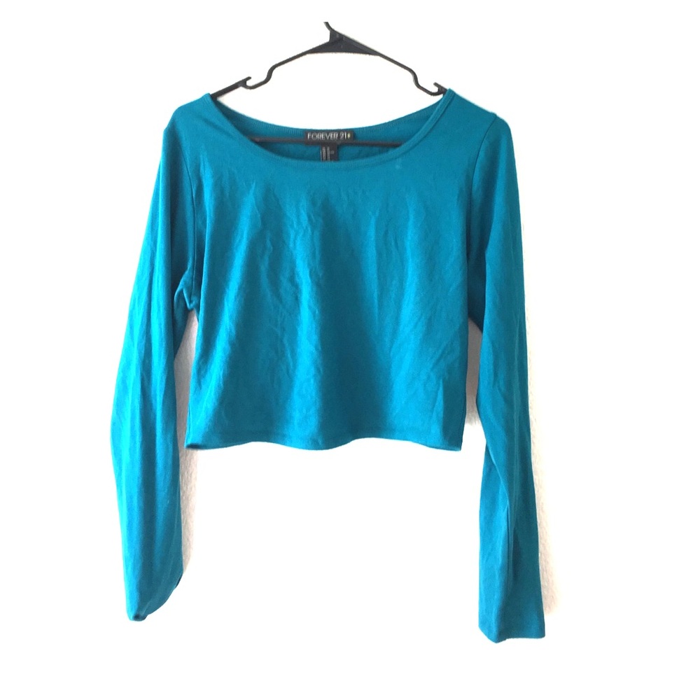 Teal long sleeve crop top