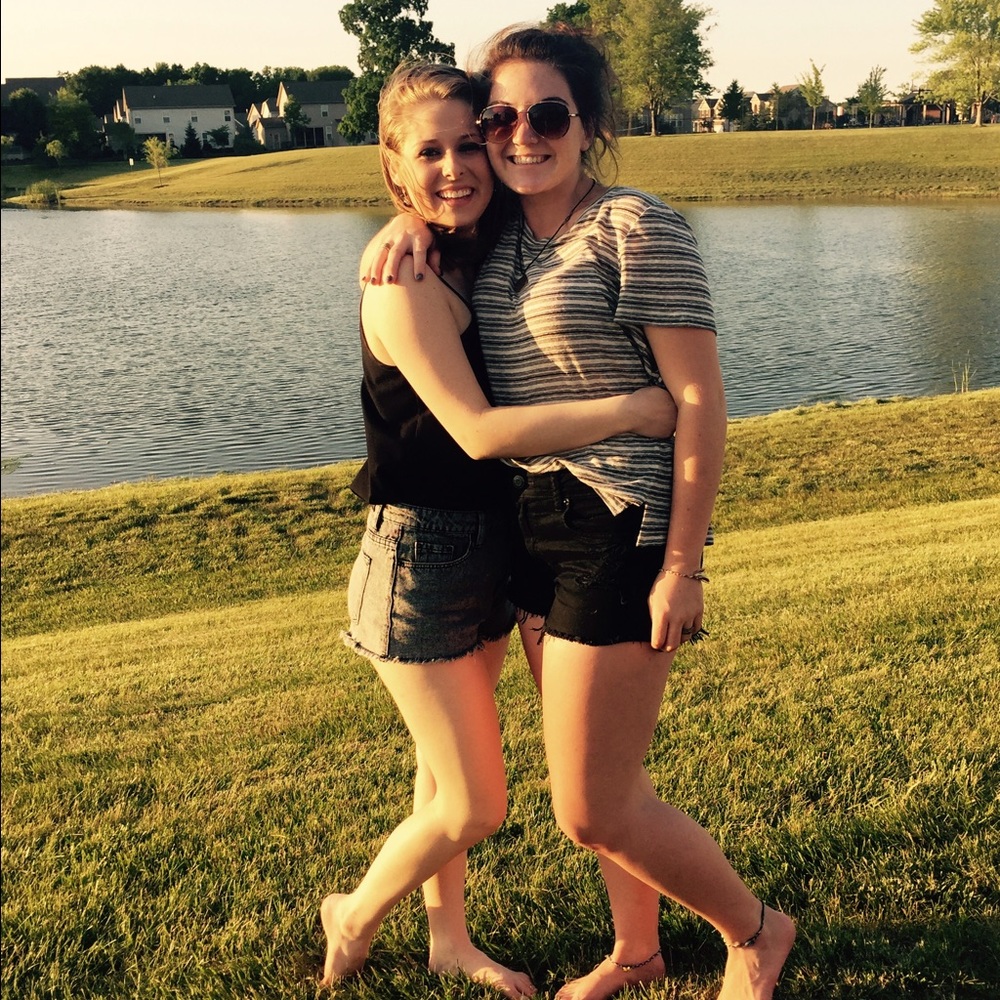 White, gray, and black loose fitting tee