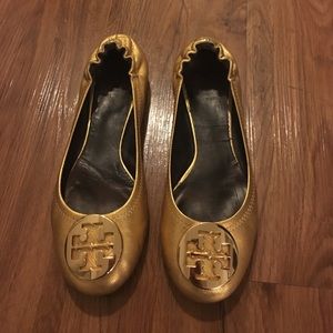 Sold! Tory Burch gold metallic reva flats
