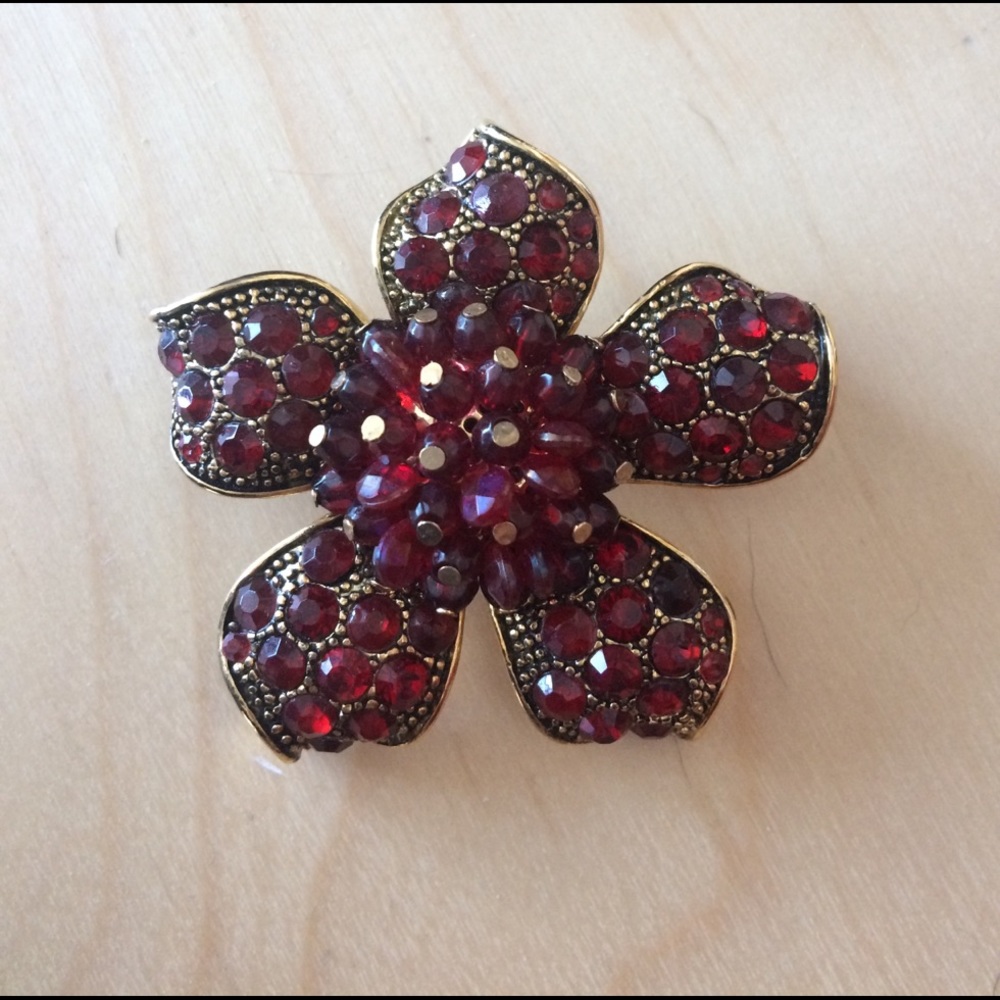 Vintage red flower brooch
