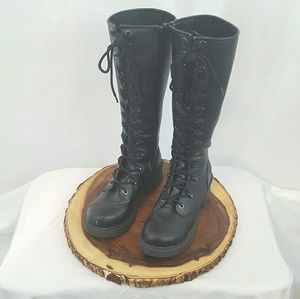 Rivet Head Knee High Lace-up Military Boots