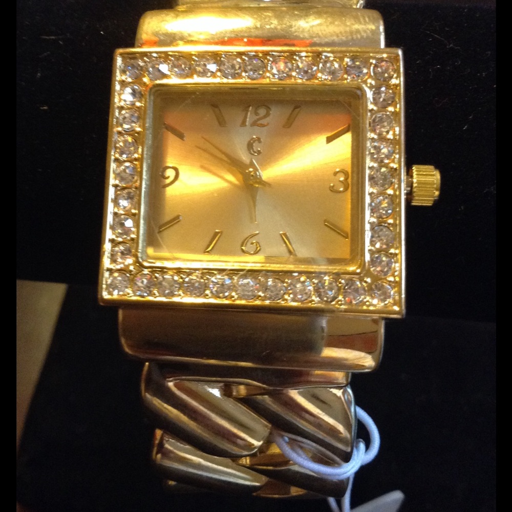 Gold square face cuff watch