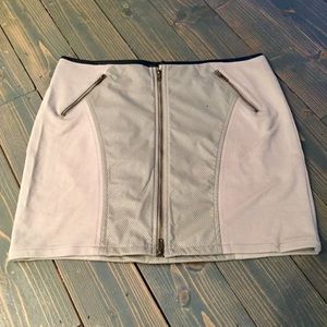Front-Zip Skirt W/Perforated Faux Leather Panel