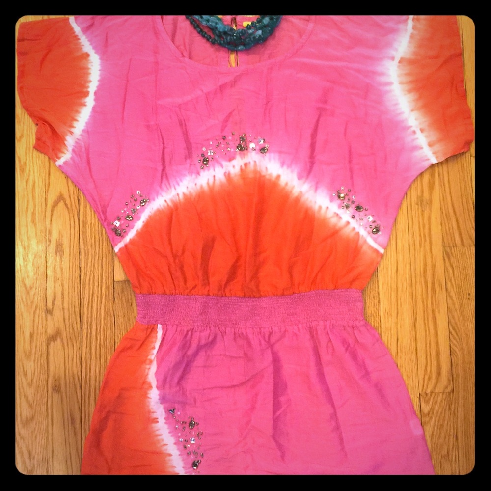 Gianni Bini Pink and Orange tie dye swim cover.
