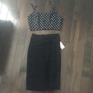 Cropped Top- Black with White Polka Dots