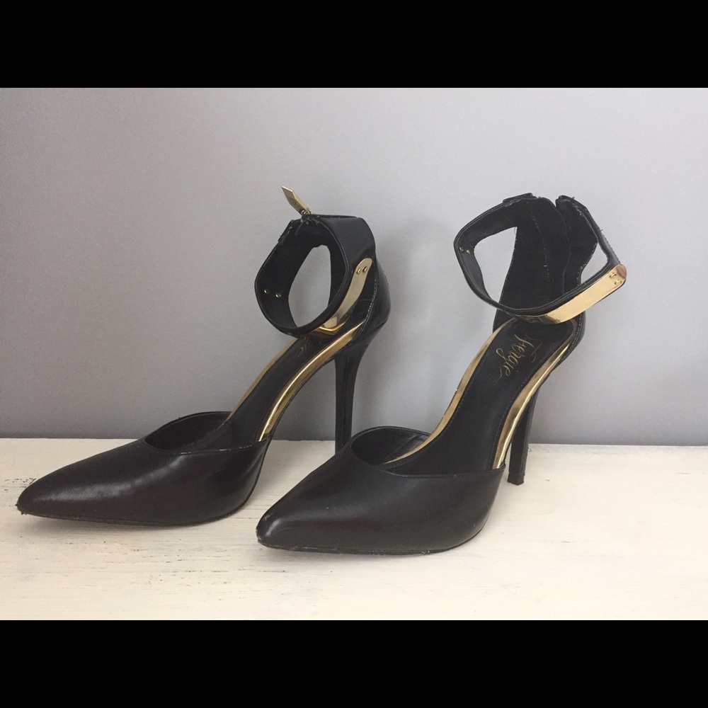 Fergie Black High Heels With Gold Ankle Strap