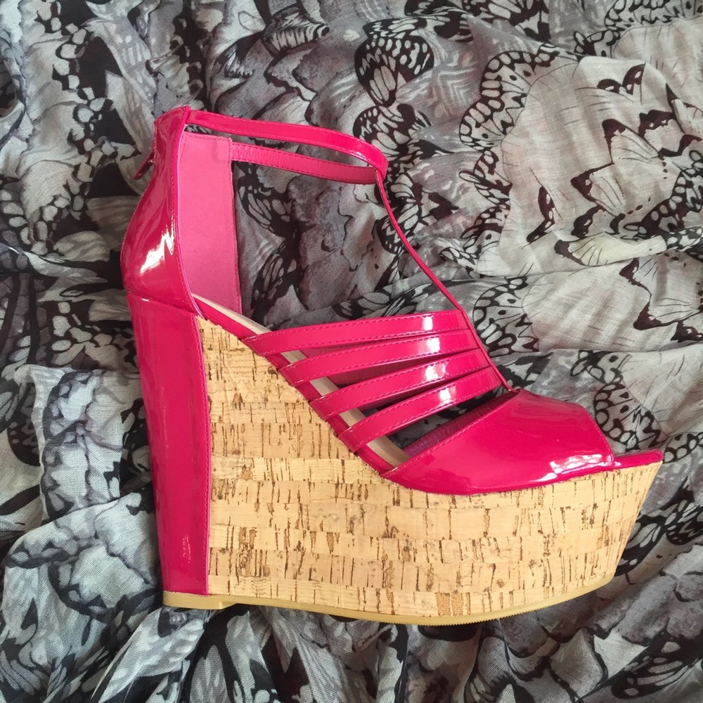 (SOLD) Pink Cork Wedges