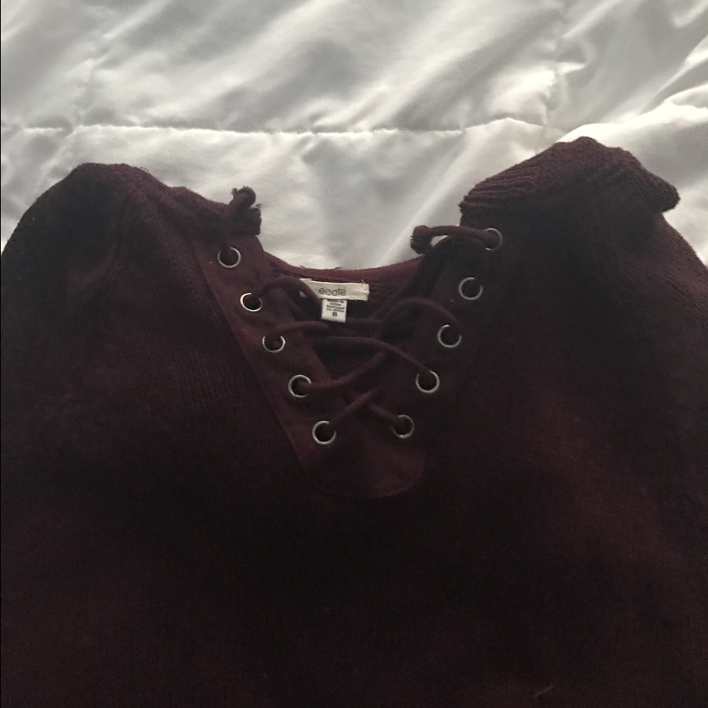 maroon laceup up knit hoodie from urban outfitters