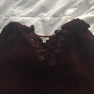 maroon laceup up knit hoodie from urban outfitters