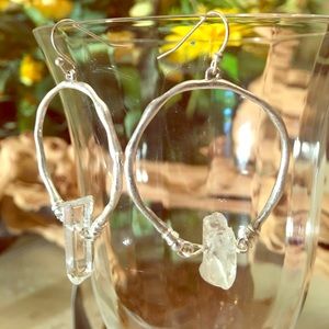 Matte silver hoop with Quartz accent earring