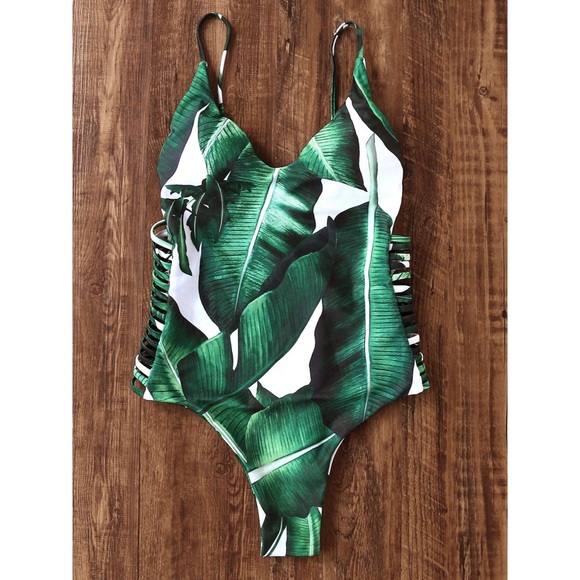 Green Leaf Print Monokini NWT - Picture 2 of 4
