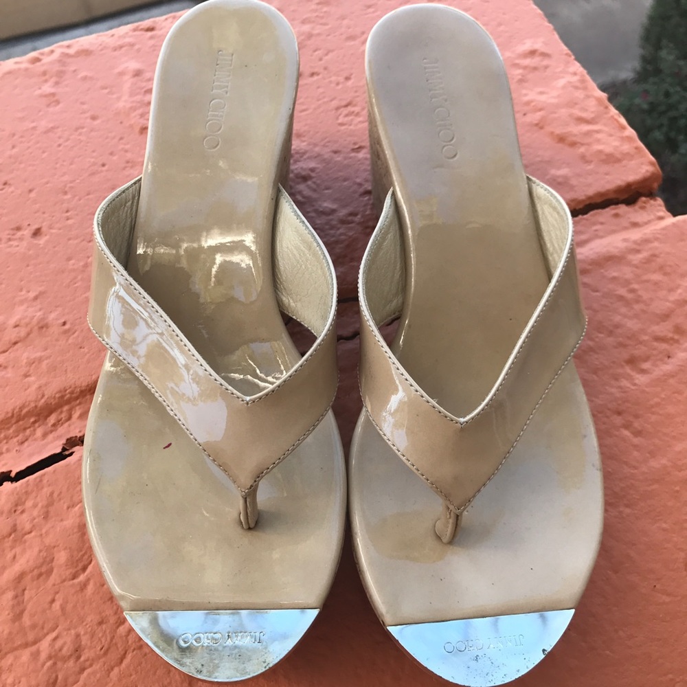 JIMMY CHOO PATENT LEATHER SLIDE SANDAL