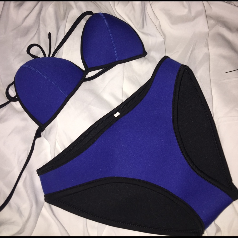 Royal blue and black lined bikini