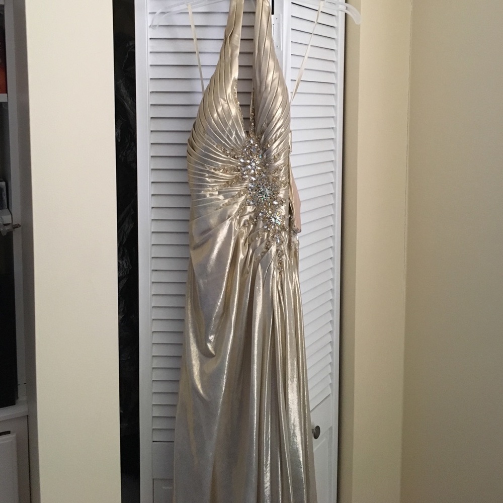 Gold jeweled prom dress