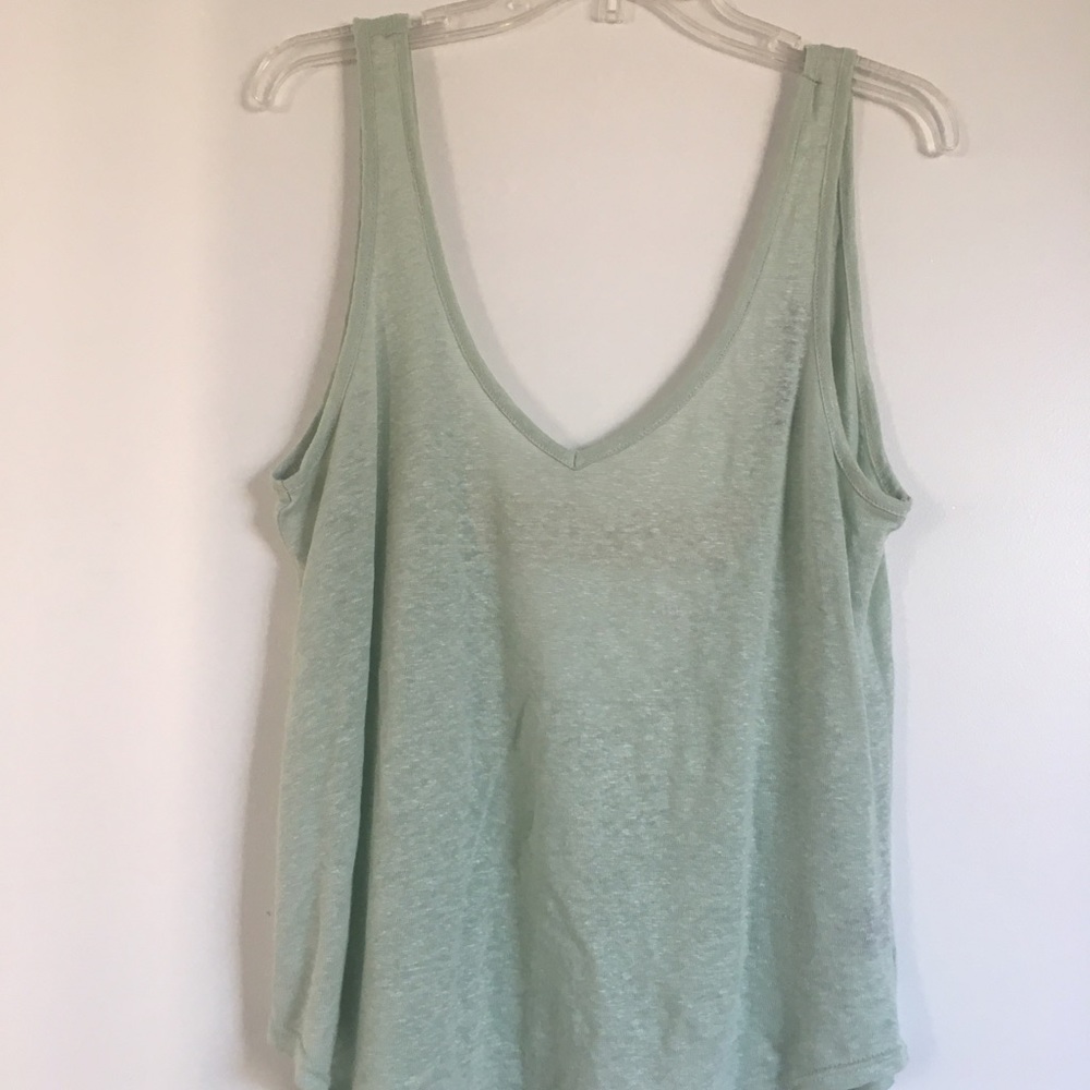 Mint Linen Tank w/ crochet open back detail