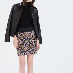 Zara Embroidered Knit Mini Skirt